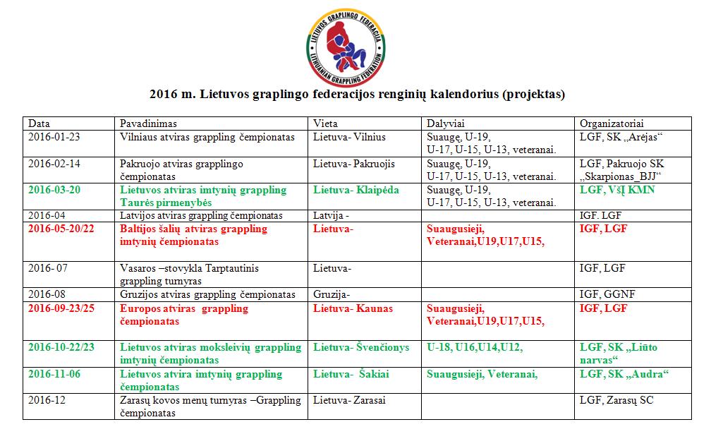 LGF 2016 kalendorius