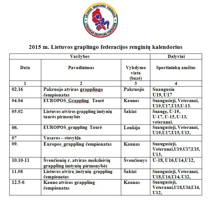 2015 m. LGF renginių kalendorius