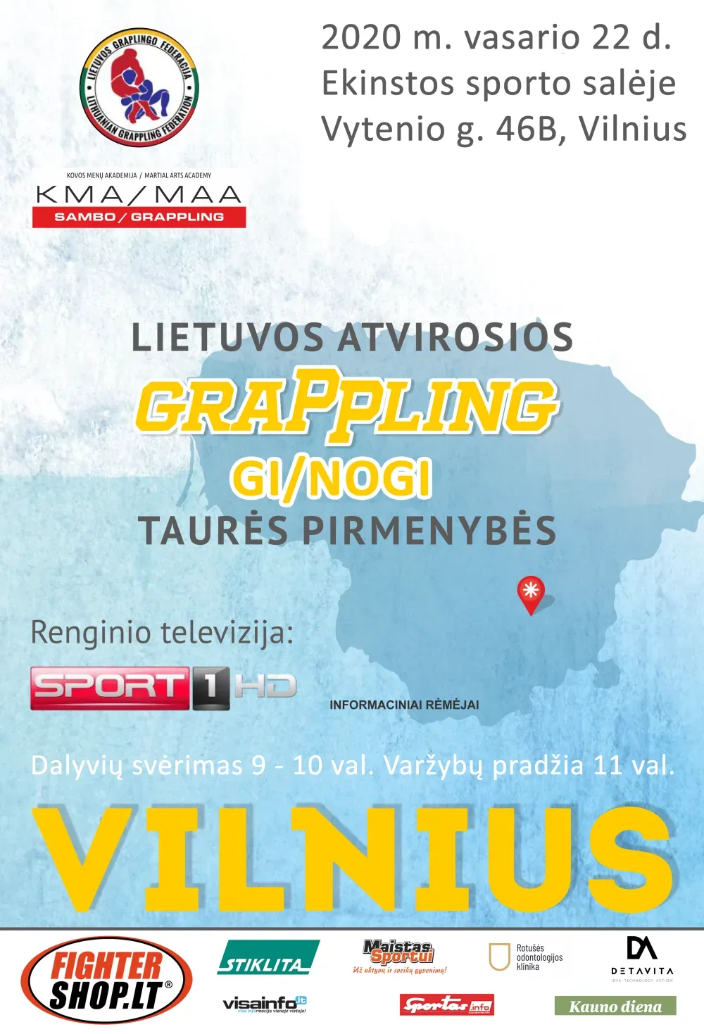 LIETUVOS ATVIROSIOS GRAPPLING GI/NOGI TAURĖS PIRMENYBĖS - plakatas