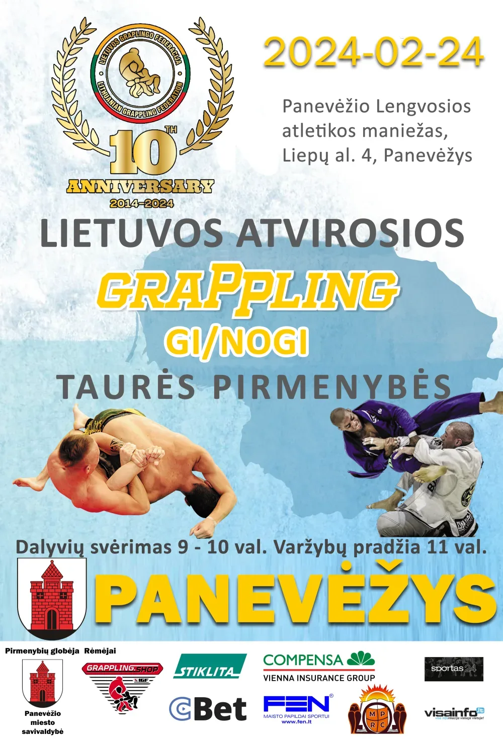LIETUVOS ATVIROSIOS GRAPPLING GI/NOGI TAURĖS PIRMENYBĖS SKIRTOS LIETUVOS GRAPLINGO FEDERACIJOS 10 METŲ JUBILIEJAUS PROGAI PAMINĖTI - plakatas