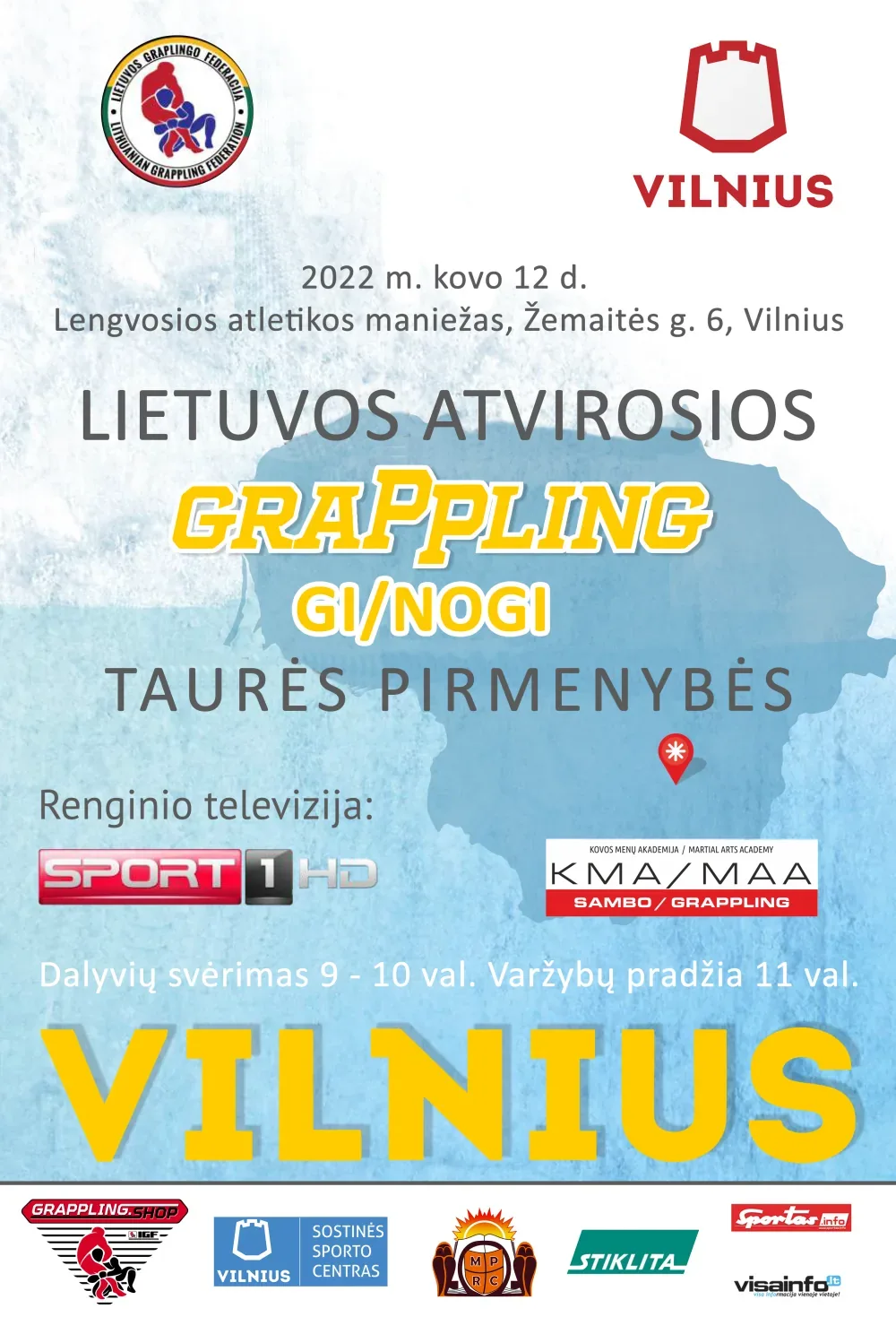 LIETUVOS ATVIROSIOS GRAPPLING GI/NOGI TAURĖS PIRMENYBĖS - plakatas