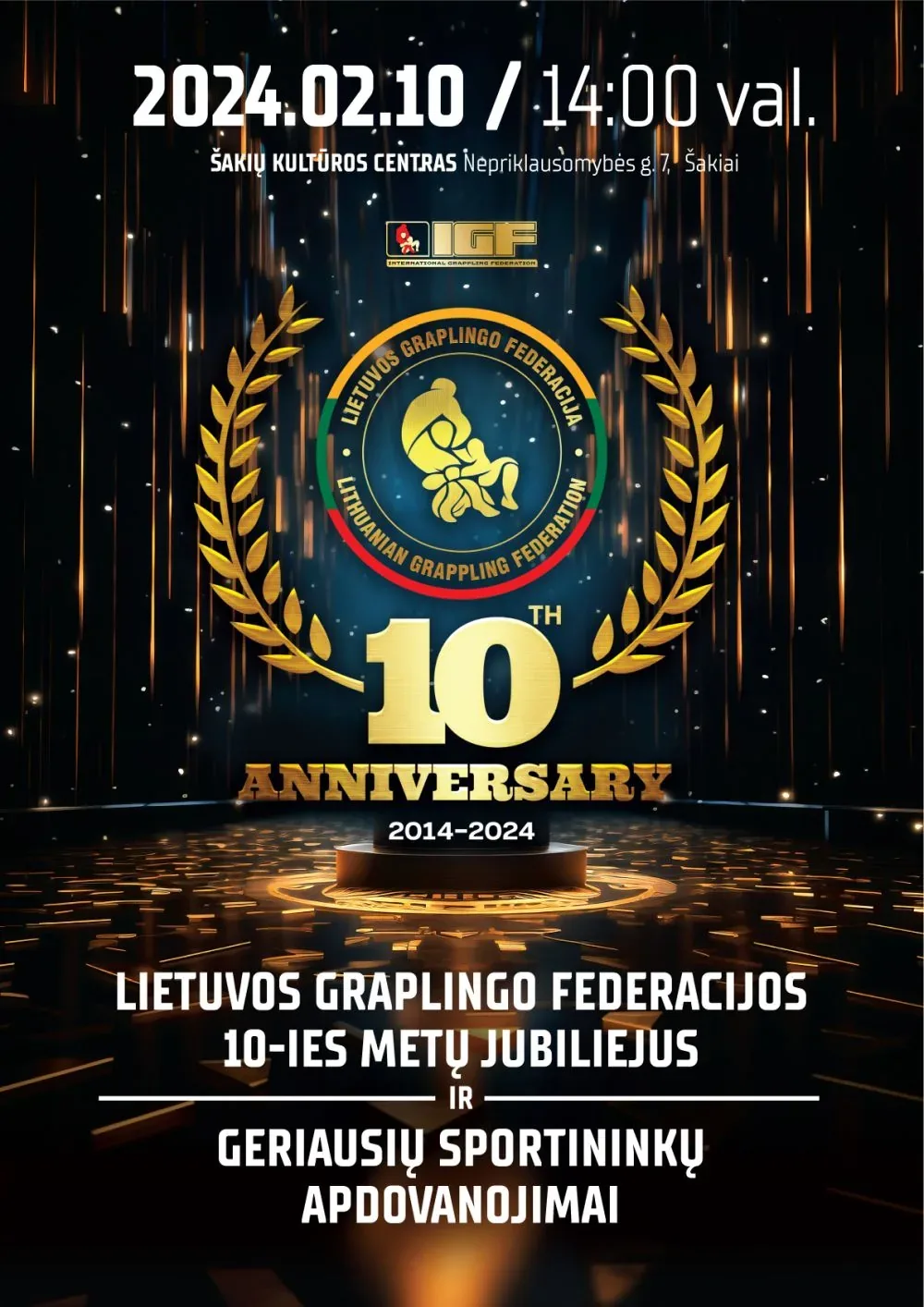 Lietuvos graplingo federacijos 10-ies metų jubiliejus ir geriausių sportininkų apdovanojimai - plakatas