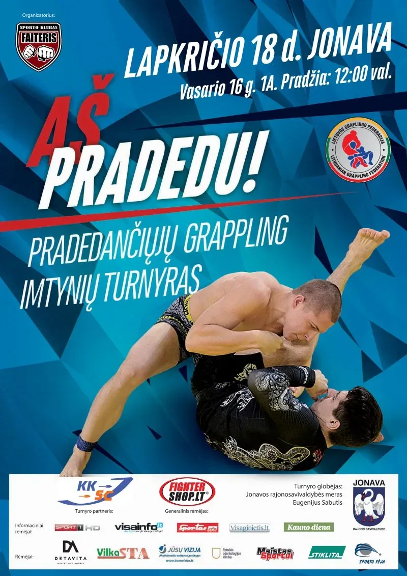 TARPTAUTINIS PRADEDANČIŲJŲ GRAPPLING IMTYNIŲ TURNYRAS „AŠ PRADEDU“ - plakatas