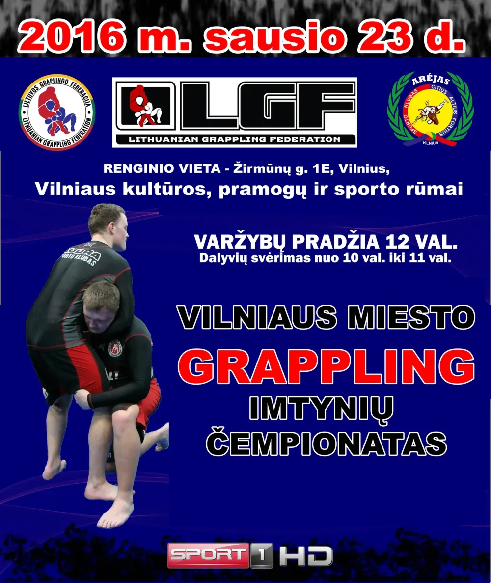 Vilniaus miesto atviras grappling imtynių čempionatas - plakatas